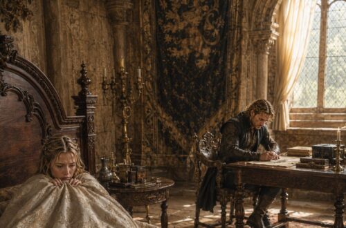 King Mark and Lili having a serious conversation in a private chamber