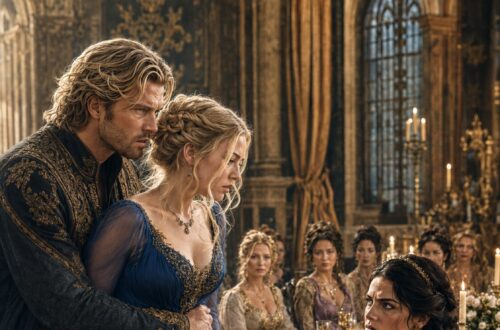 Romantic medieval artwork of Lili and King Mark in A Fairy Tale for Big Girls