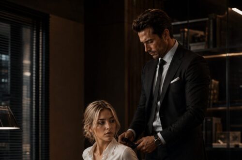 Lucas and Lucia face each other in his office during an increasingly tense confrontation.