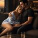 Lucia rests against Lucas on a couch while he holds her close after an intense evening together.