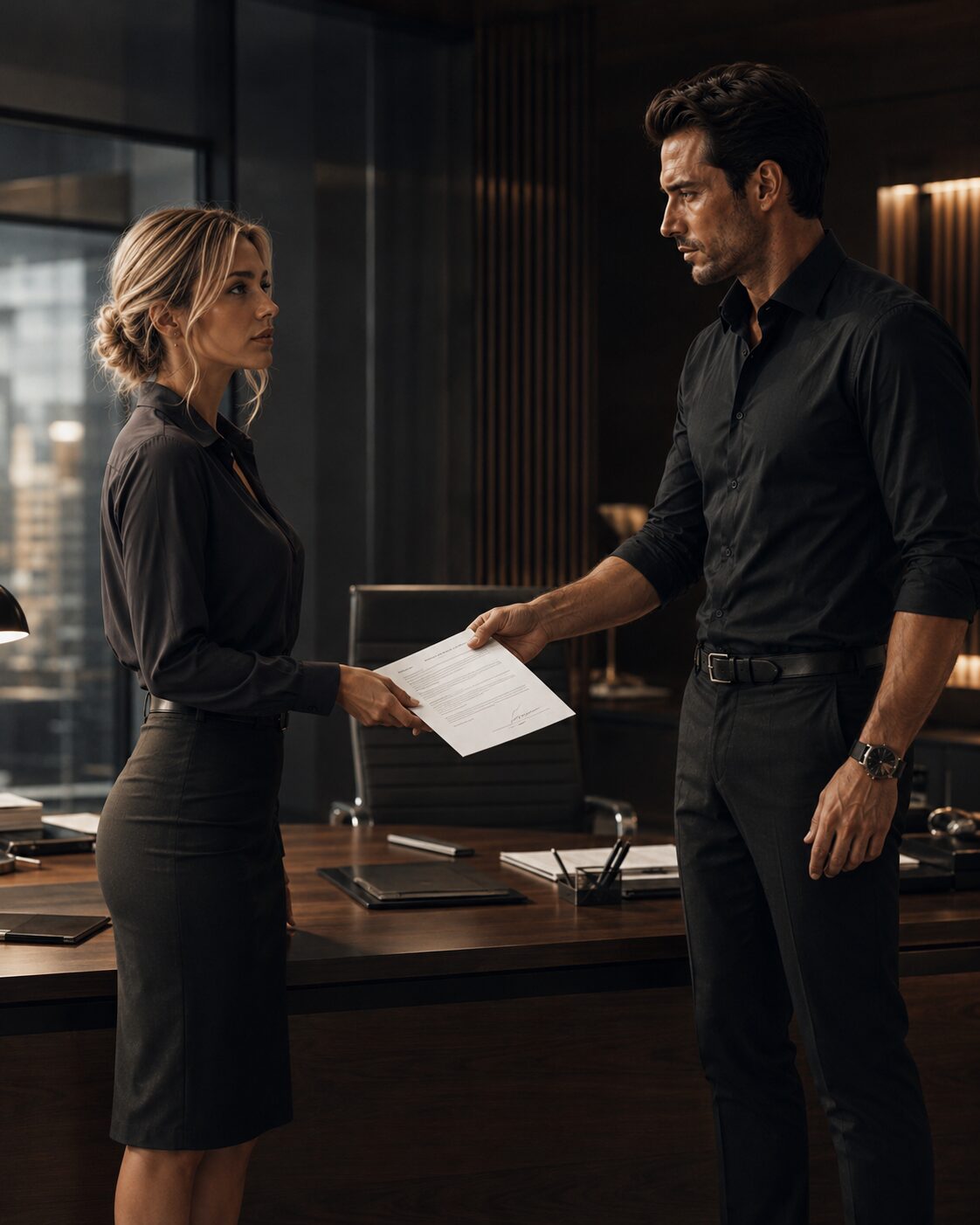 Lucas and Lucia talk privately in his office as the tension between them rises again.