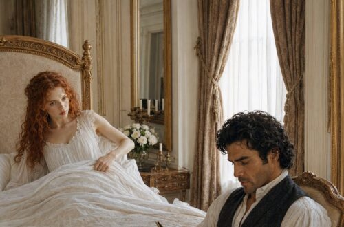Tess watching Aiden from bed while he calmly reads a book in an armchair beside her