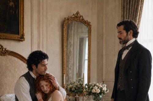 Aiden holding frightened Tess on the bed while a serious doctor stands nearby with his bag