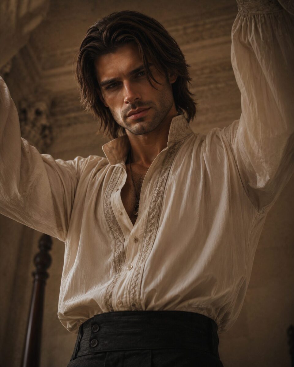 Kaelan raises his arms beneath restraints in Nirella’s chamber, Alexandra Veľká