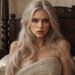 Blonde warrior princess Nirella wrapped in white bedding, Alexandra Veľká